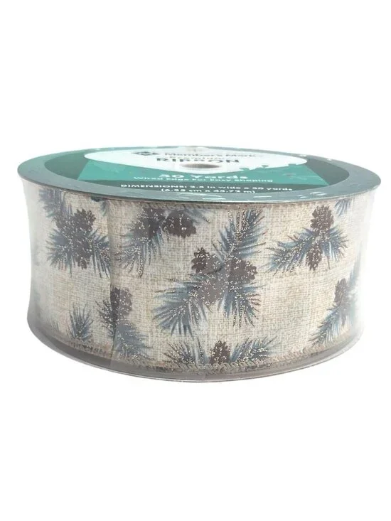 Members Mark 2.5" Premium Wired Edge Ribbon 50 Yards Masculine Pinecone Pattern - Picture 3 of 5